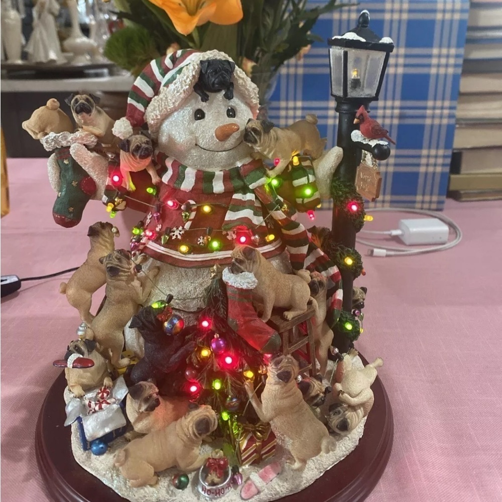 Danbury MINT VTG The Pug Dog Family XMAS‎ Snowman Rare W/ Original Box & Papers